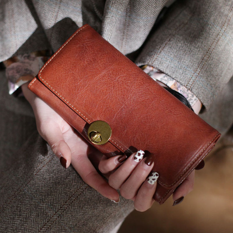 Langes dünnes Deckschicht-Rindsleder-Schloss für Damen Zwei schicht ige Geldbörse