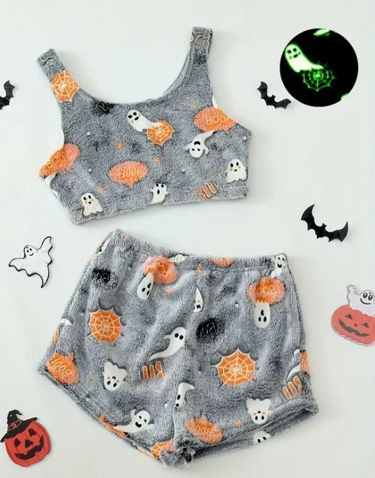 Damen Halloween Leuchtende Flanell-Pyjamas