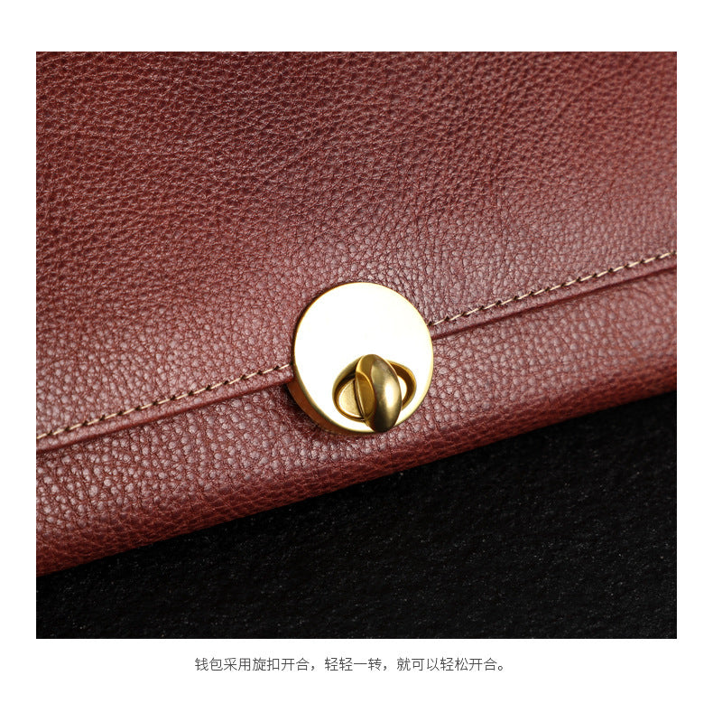 Langes dünnes Deckschicht-Rindsleder-Schloss für Damen Zwei schicht ige Geldbörse