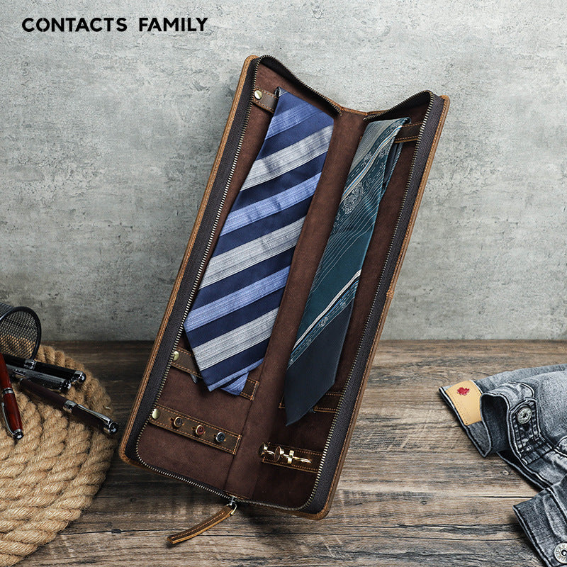 Vintage-Krawattenaufbewahrungsbox aus Crazy-Horse-Leder für Herren