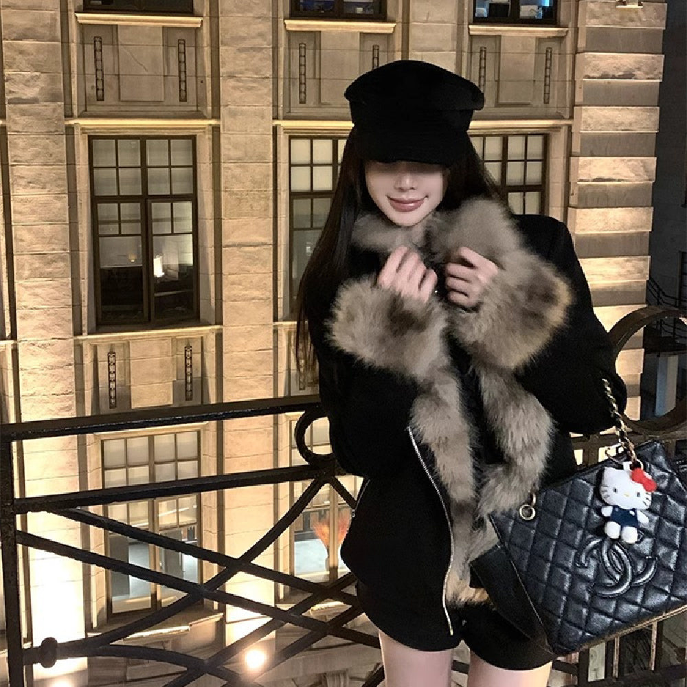 Winter Schwarz Pelz Motorrad Warme Jacke