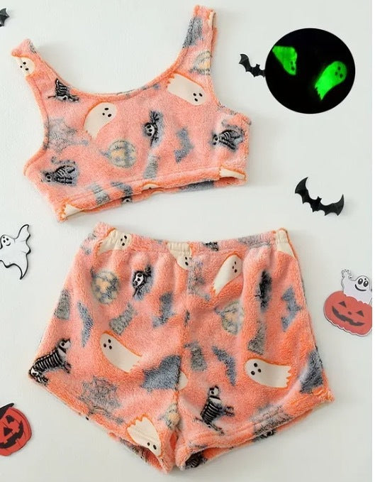 Damen Halloween Leuchtende Flanell-Pyjamas