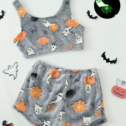 Damen Halloween Leuchtende Flanell-Pyjamas