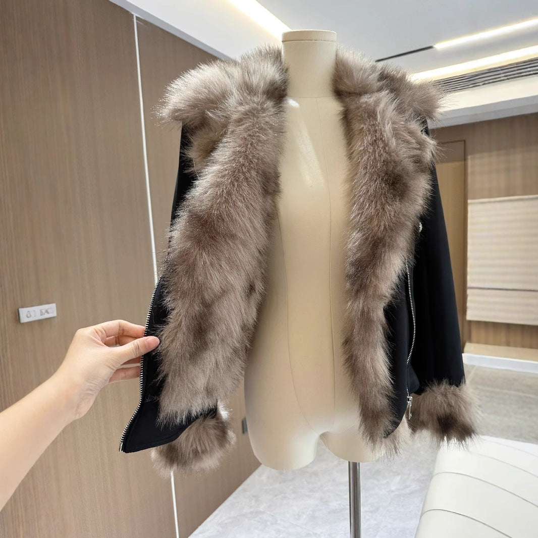 Winter Schwarz Pelz Motorrad Warme Jacke