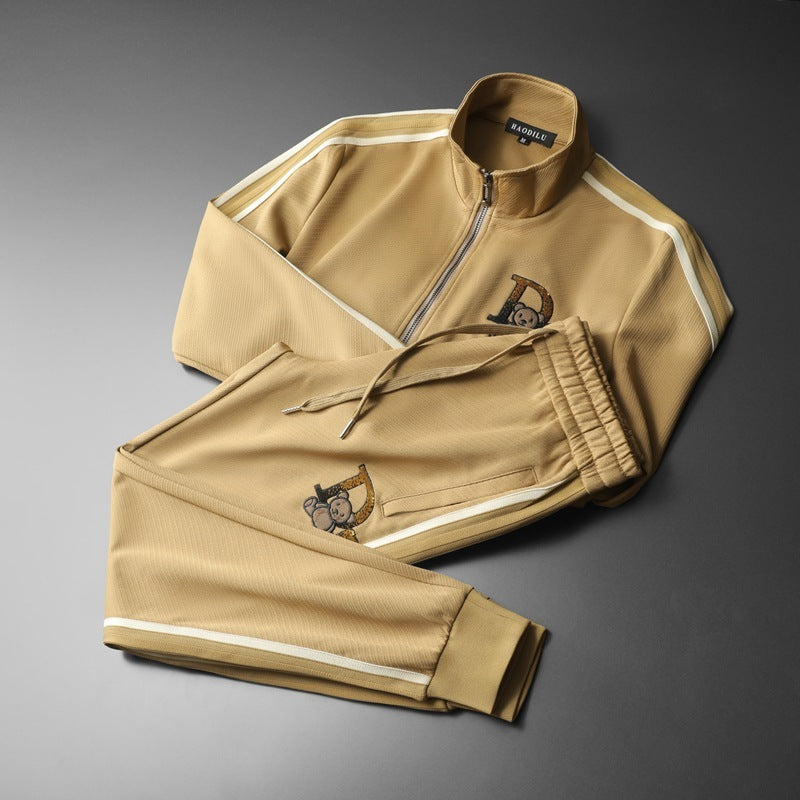 Herren-Freizeit-Sportanzug mit gesticktem Bärenmotiv