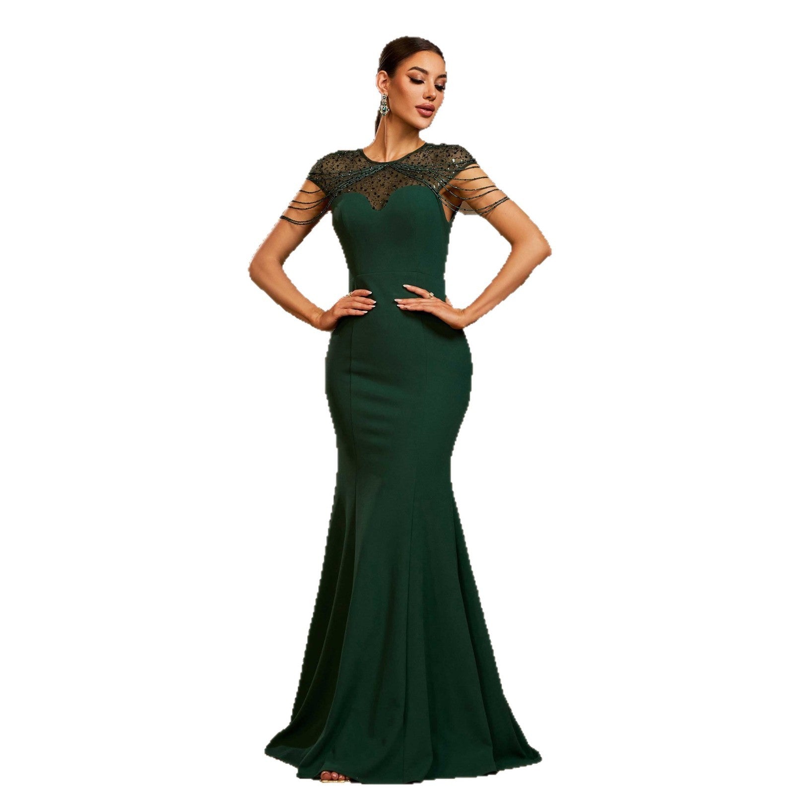 Elegantes Abendkleid – ärmellos, Rundhals, mit Pailletten · Slim Fit Sheath · Fishtail-Design für Bankett & Gala