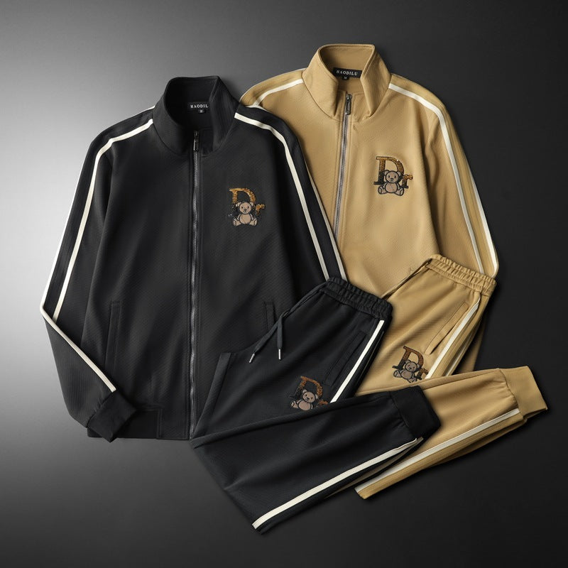 Herren-Freizeit-Sportanzug mit gesticktem Bärenmotiv