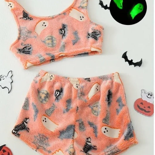 Damen Halloween Leuchtende Flanell-Pyjamas