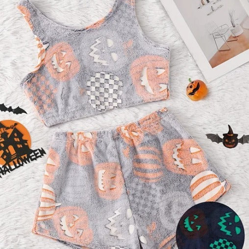 Damen Halloween Leuchtende Flanell-Pyjamas
