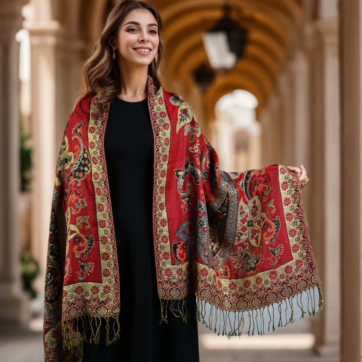 Bestseller in Europa & Amerika – Ethno-Schal mit Paisley-Muster und Fransen